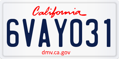 CA license plate 6VAY031