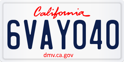 CA license plate 6VAY040