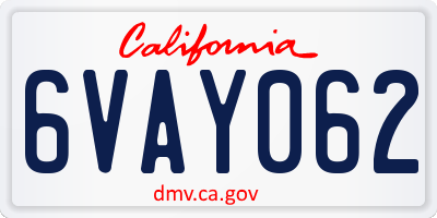 CA license plate 6VAY062