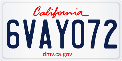 CA license plate 6VAY072