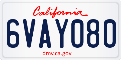 CA license plate 6VAY080