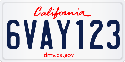 CA license plate 6VAY123