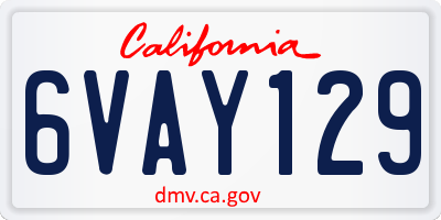 CA license plate 6VAY129