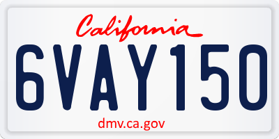 CA license plate 6VAY150