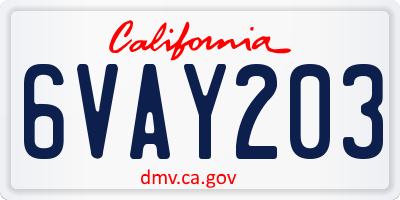 CA license plate 6VAY203
