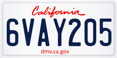 CA license plate 6VAY205