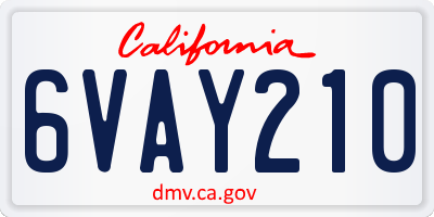 CA license plate 6VAY210