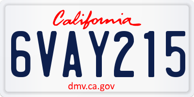 CA license plate 6VAY215