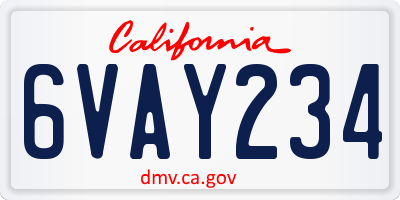 CA license plate 6VAY234