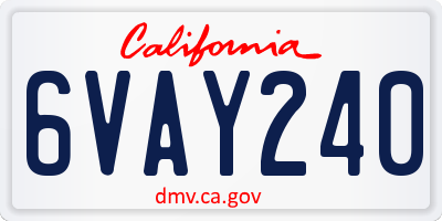 CA license plate 6VAY240