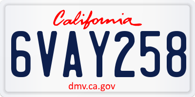 CA license plate 6VAY258