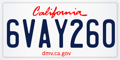 CA license plate 6VAY260