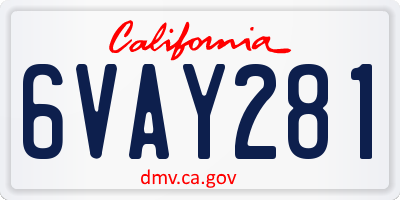 CA license plate 6VAY281