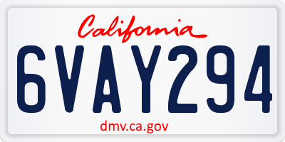 CA license plate 6VAY294