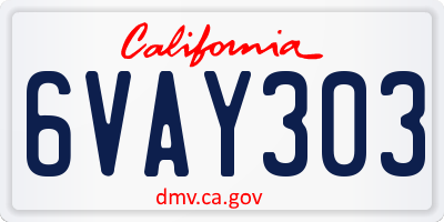 CA license plate 6VAY303