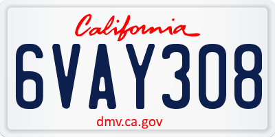 CA license plate 6VAY308