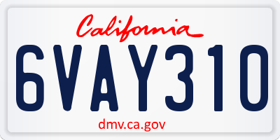 CA license plate 6VAY310