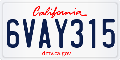 CA license plate 6VAY315