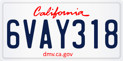 CA license plate 6VAY318