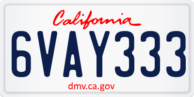 CA license plate 6VAY333