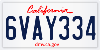 CA license plate 6VAY334