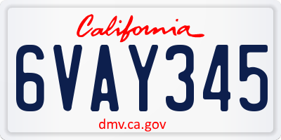 CA license plate 6VAY345
