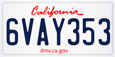 CA license plate 6VAY353