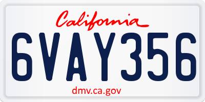 CA license plate 6VAY356