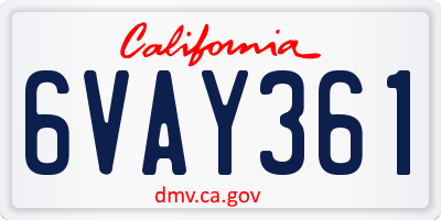 CA license plate 6VAY361