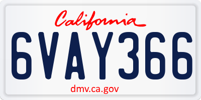 CA license plate 6VAY366