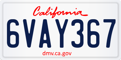 CA license plate 6VAY367