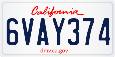 CA license plate 6VAY374