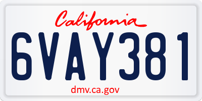 CA license plate 6VAY381