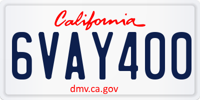 CA license plate 6VAY400