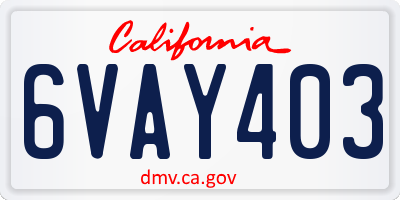 CA license plate 6VAY403