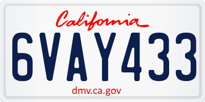 CA license plate 6VAY433
