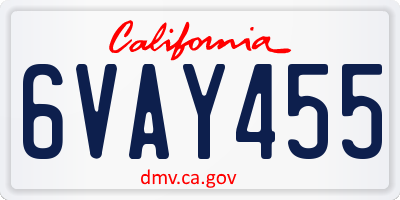 CA license plate 6VAY455