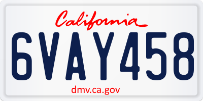 CA license plate 6VAY458
