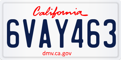 CA license plate 6VAY463