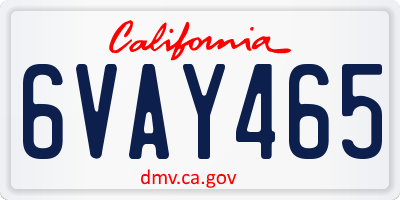 CA license plate 6VAY465