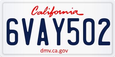 CA license plate 6VAY502