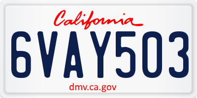 CA license plate 6VAY503