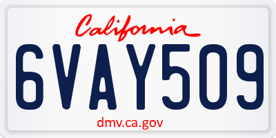 CA license plate 6VAY509