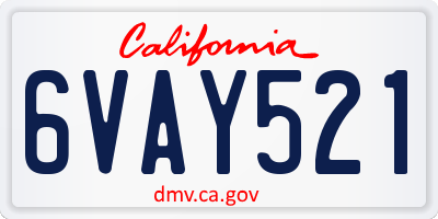 CA license plate 6VAY521
