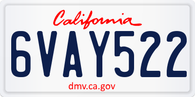 CA license plate 6VAY522
