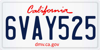 CA license plate 6VAY525