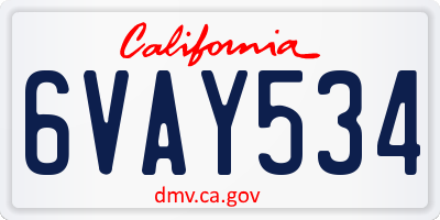 CA license plate 6VAY534