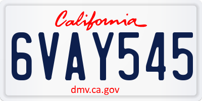 CA license plate 6VAY545