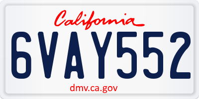 CA license plate 6VAY552