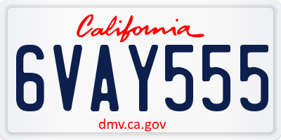 CA license plate 6VAY555